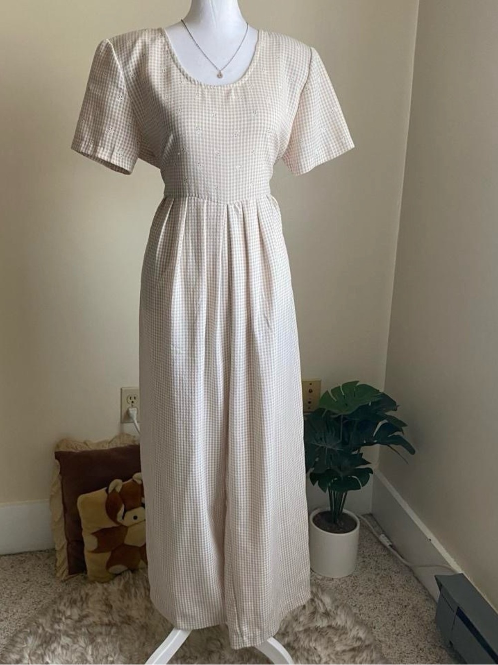 Vintage beige plaid jumpsuit - Picture 6 of 8